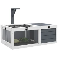 PawHut Casa recinto jaula para tortugas pequeñas con 2 espacios soporte de lámpara 81x48x31,5 cm Gris(m-1)