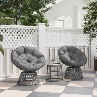 Outsunny Set da Giardino da 3 Pezzi con 2 Poltrone Girevoli e 1 Tavolino Basso Rotondo, in Poliestere e Rattan PE, Grigio(m-2)