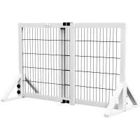 PawHut Barrera de seguridad para perros barra de protección de 2 paneles ancho ajustable 63-106 cm en madera de pino acero Blanco(m-7)