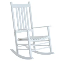 Outsunny Mecedora de Madera con Apoyabrazos Sillón Reclinable para Jardín Blanco 69x86x115 cm(m-1)