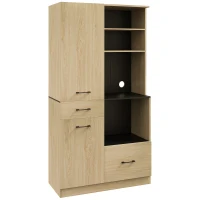 HOMCOM Mobile da cucina con 2 cassetti, 2 armadi, 4 vani con ripiani regolabili e passacavi, H170 cm, Nero e Legno(m-1)