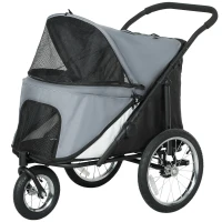 PawHut Passeggino per cani 3 ruote con piegatura facile, borsa portaoggetti, cuscino soffice, guinzaglio di sicurezza, grigio(m-5)