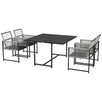Outsunny Conjunto de mesa y sillas de jardín con 1 mesa de comedor y 4 sillas, respaldo plegable, vidrio templado(m-1)