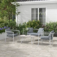 Outsunny Set da Giardino in Rattan da 4 Pezzi, Funzione Dondolo, Cuscini per Sedute, Polirattan, Struttura in Metallo, Grigio(m-2)