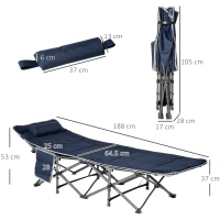 Outsunny Campingbett, lit pliant avec oreiller, 188 x 64,5 x 53 cm, bleu foncé(m-3)