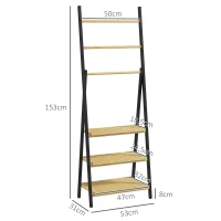 HOMCOM Porta toallas plegable 3 barras de suspensión y 3 estantes en bambú para baño estructura metálica Negro(m-3)