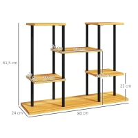 Outsunny Soporte plantas interior estantería planta 6 niveles marco de acero base madera maciza 80x24x61,5 cm Madera Natural(m-3)
