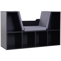HOMCOM Libreria Panca 2 in 1, Design Contemporaneo, 6 Scomparti, 3 Cuscini Inclusi, 102L x 30l x 61H cm, Nero e Grigio(m-5)