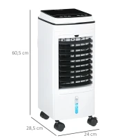 HOMCOM Ventilateur, Refroidisseur d'Air, Climatiseur, 3 Modes, Télécommande, Minuterie, à roulettes, Blanc(m-3)