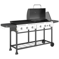 Outsunny Deluxe Duo Gas BBQ, with Grill, Plancha and Side Burner - Black