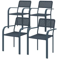 Outsunny Garden Chairs Set of 4, Stackable Rattan Effect Dining Chairs with Armrest, Weather Resistant and Lightweight Outdoor Furniture Armchairs for Patio, Balcony, Terrace, Dark Grey(m-11)