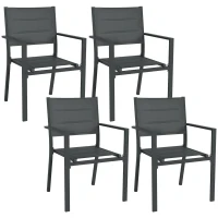 Outsunny Conjunto de 4 sillas de jardín apilables en aluminio y textileno con reposabrazos, lote de 4 piezas para exterior(m-1)