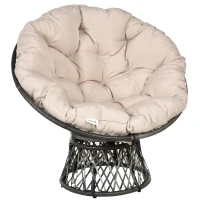 Outsunny Poltrona Papasan Girevole Ø97x90 cm con Cuscino, in Poliestere e Rattan Intrecciato, color Crema(m-1)