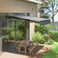 Outsunny Marquise à pince avec manivelle solaire LED Bras articulé Marquise Pare-soleil UV 50+ 300 cm large Gris(m-2)