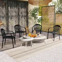 Outsunny Set 4 Scaune de Grădină Stivuibile cu Spătar și Brațe, 57x54x78 cm, Negru(m-8)
