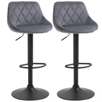 HOMCOM Lot de 2 Tabourets de Bar, Hauteur Réglable avec Base en Métal et Siège en Velours, Tabourets Modernes avec Dossier et Repose-Pieds, 46x48x83-104cm, Gris et Noir(m-5)