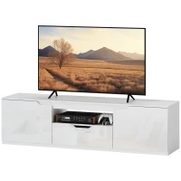 HOMCOM Mueble TV Alto Brillo para Televisores hasta 65'' 3 Compartimentos Cajón 160x38x43 cm Blanco(m-7)