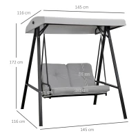 Outsunny Gartenliege für 2 Personen mit großem Komfort inkl. Sitz- und Rückenkissen, Armlehnen und Sonnendach in Grau(m-3)