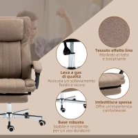 Vinsetto Chaise de Bureau Massante avec Repose-Pieds et Télécommande, en Tissu Effet Lin, 65x61x105-113 cm, Marron(m-4)