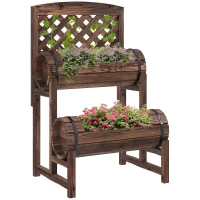 Outsunny Jardinera elevada con enrejado cuadrado para huerto 2 niveles para terraza, balcón, jardín 42x49x80 cm Marrón(m-6)