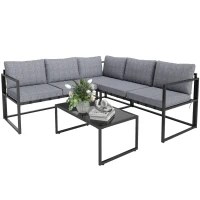 Outsunny Three-Piece L Shaped Garden Furniture Set with Cushions - Grey(m-11)