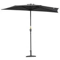Outsunny Sonnenschirm Kurbelschirm Gartenschirm Schirm Marktschirm, Metall, halbrund, Grau+Schwarz(m-12)