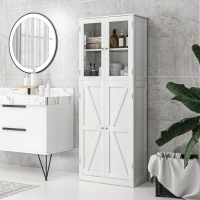 HOMCOM Mobile da Bagno, Mobile da Archiviazione, con Due Armadi a Doppia Porta in Vetro Temperato, 60 x 30 x 160 cm, Bianco(m-2)