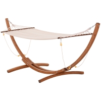 Outsunny Hamac con soporte de madera hamaca con soporte exterior 4 cuerdas de seguridad carga 120 kg Madera Natural y Blanco