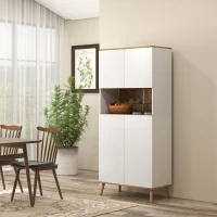 HOMCOM Credenza Cucina Alta con porta mensole regolabili nicchia centrale 2 passacavi, Buffet armadio di archiviazione 2 armadi, bianco| Aosom Italy(m-2)