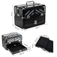 HOMCOM Make-up-Koffer - Kosmetikkoffer - Aufbewahrung von Schönheitsprodukten - Maße 30L x 18B x 22H cm - Aluminium Acryl Griffschloss Schwarz(m-3)