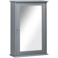 kleankin Armadio murale per il bagno con specchio, armadietto da toilette, con 1 porta e 2 ripiani, Vetro e Legno, grigio(m-1)