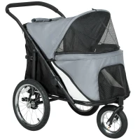 PawHut Cochecito para Perros 3 Ruedas Plegable con Bolsillo de Almacenamiento Cojín Suave Correa de Seguridad Gris(m-1)