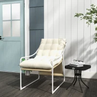 Outsunny Silla de jardín, sillón de exterior con cojín marco de acero para balcón, terraza, jardín Beige(m-2)