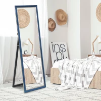 HOMCOM Specchio a Figura Intera 150x50 cm con Cornice in Velluto e Supporto per Soggiorno Camera da Letto Blu(m-2)