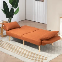 HOMCOM Sofá convertible 3 plazas diseño de sofá cama respaldo reclinable y reposabrazos ajustables tela efecto lino Marrón(m-4)