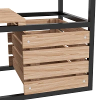 Outsunny Jardinera de dos niveles, resistente a la intemperie, 3 maceteros, 83x39x100 cm, Natural + Negro(m-4)