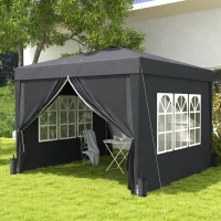 Outsunny Gazebo 3x3 à Hauteur Réglable avec Trous de Drainage et Sac de Transport, en Métal, Gris(m-2)