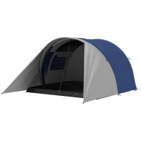 Outsunny Tenda da Campeggio per Famiglie da 3-4 Persone, Impermeabile, Leggera, Ventilata, Facile da Montare, 390L x 315l x 188H cm, Blu e Grigio(m-5)