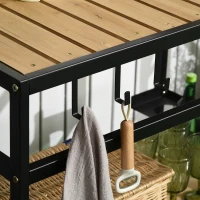 Outsunny Carrello da Giardino per Barbecue con 2 Ripiani e 3 Ganci in Legno e Metallo, 107 x 65 x 80 cm, Nero e Color Naturale(m-4)