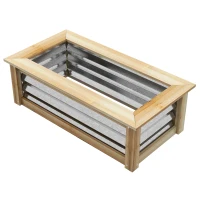 Outsunny Bac à plantes surélevé, design auto-drainant, sol ouvert, Métal+Bois, 90 x 45 x 30 cm(m-7)