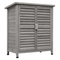 Outsunny Armadio da Giardino Rimessa per Attrezz con Ripiano, Porte Persiane, Tetto in Bitume, Legno di Abete, 87L x 46.5l x 96.5H cm, Grigio(m-5)
