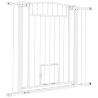 PawHut Barrera de seguridad para perros con sistema de doble bloqueo, montaje a presión o con taladro, ancho 76-104 cm Blanco(m-7)