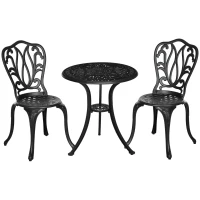 Outsunny Conjunto de Bistró de Jardín para 2 Personas 2 sillas + Mesa Redonda estilo retro en aluminio, Negro(m-6)