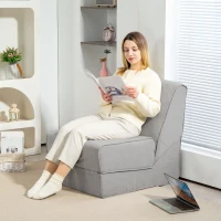 HOMCOM Sillón Moderno de Suelo Convertible en Chaise Longue en Tejido Gris Claro(m-2)