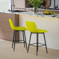 HOMCOM Ensemble de 2 Tabourets de Cuisine de Style Nordique en Tissu Effet Velours et Métal, 45x47x84 cm, Jaune(m-2)
