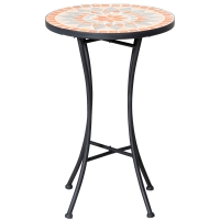 Outsunny Table d'appoint de jardin Ø35,5cm Ronde résistante aux intempéries de style mosaïque Table de camping en métal pour le salon, le bureau, l'extérieur et l'intérieur Jaune+Gris