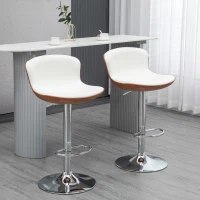 HOMCOM Set di 2 Sgabelli da Bar Design Contemporaneo Altezza d'assise regolabile 64-85 cm girevoli 360° rivestimento sintetico Crema Imitazione Legno(m-2)