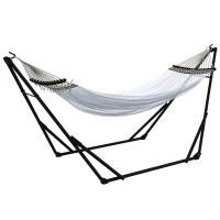 Outsunny Soporte de Hamaca con Hamaca para Hamaca, 263x89x100 cm, Negro + Blanco(m-7)