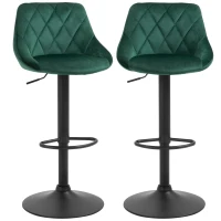 HOMCOM Lot de 2 Tabourets de Bar, Hauteur Réglable avec Base en Métal et Assise en Velours, Tabourets Modernes avec Dossier et Repose-Pieds, 46x48x83-104 cm, Vert(m-1)