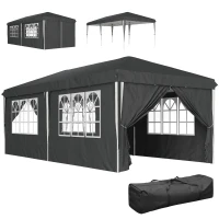 Outsunny Gazebo 3x6 m para 12-18 Personas con Altura Ajustable y Agujeros de Drenaje, en Metal y Tela Oxford Gris(m-5)